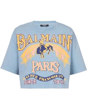 Balmain Tops ,Blauw ,Katoen Western T-Shirt