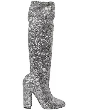Dolce & Gabbana Stivali alti argento con paillettes vestibilità elastica - Grigio