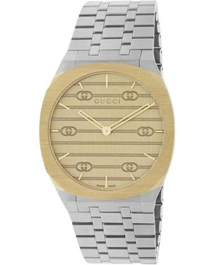 Gucci Accessoires ,Grijs ,Elegante Tweekleurige Zwitsers Horloge - Metallic