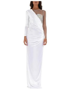 Elisabetta Franchi Coco Geborduurde Tule En Jersey Jurk - Wit