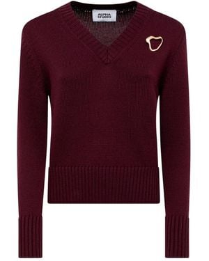 Alpha Studio Truien & Vesten ,Rood ,Wol Bordeaux V-Hals Wollen Trui