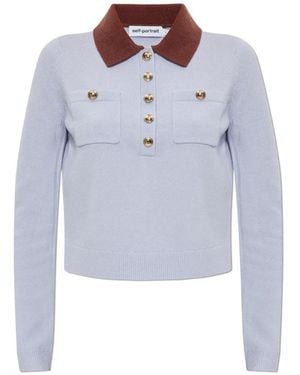 Self-Portrait V-Neck Knitwear - Bleu