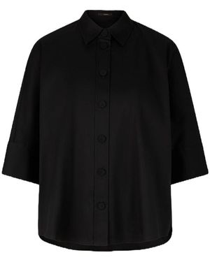 Windsor. Schwarze Baumwollstretch-Cape-Hemdbluse