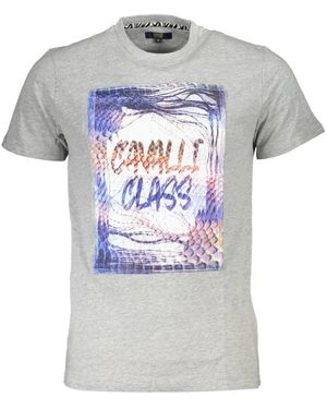 Roberto Cavalli Tops ,Grijs ,Katoen Grijze Katoenen Logo Print T-Shirt - Wit