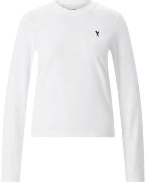 Ami Paris Tops ,Wit ,Katoen Klassiek T-Shirt Met Lange Mouwen