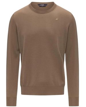 K-Way Brauner Merinowoll-Rundhalsausschnitt-Pullover