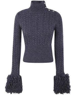 Patou Gemütlicher Gestrickter Pelz Pullover - Blau