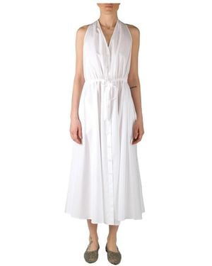 Aspesi Weiße Baumwollkleid V-Ausschnitt Knopfleiste Vorne