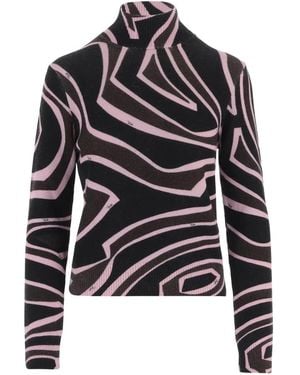 PUCCI Truien & Vesten ,Veelkleurig ,Wol Labirinto Print High-Neck Wollen Trui - Zwart