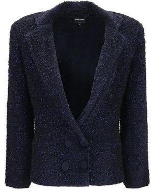 Giorgio Armani Jassen ,Blauw ,Pailletten Single-Breasted Blazer Van Viscose Met Metallic Vezels
