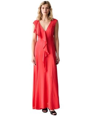 KARL LAGERFELD Maxi Jurk Met V-Hals En Wijd Uitlopende Rok - Rood