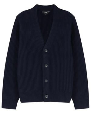 Vince Rippstrick-Strickjacke Mit V-Ausschnitt Und Knopfleiste - Blau