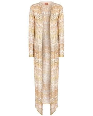 Missoni Lange Strickjacke Mit Zickzackmuster Und Pailletten - Natur