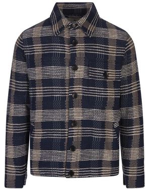 Etro Blaue Baumwolle Leinen Strick Overshirt Jacke