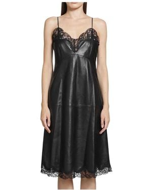 Magda Butrym Leder-Slipdress Mit Spitzenbesatz - Schwarz
