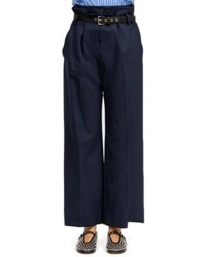 Tela Hochtaillierte Blaue Wollhose Mit Gürtel