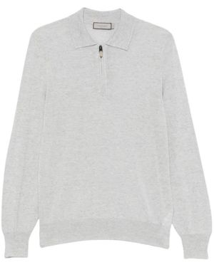 Canali Tops ,Grijs ,Wol Wolhalf-Zip Polo - Wit