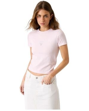Guess Tops ,Roze ,Katoen Gedrukt Cropped T-Shirt