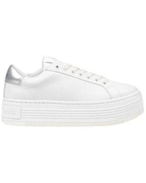 Calvin Klein Silberne Ledersneaker Mit Metallischen Details - Weiß
