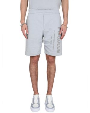 McQueen Korte Broeken ,Blauw ,Katoen Graffiti Prt Shorts - Grijs