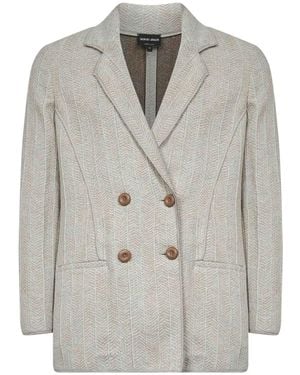 Giorgio Armani Double-Breasted Cashmere Jacket Met Chevron Motief - Grijs