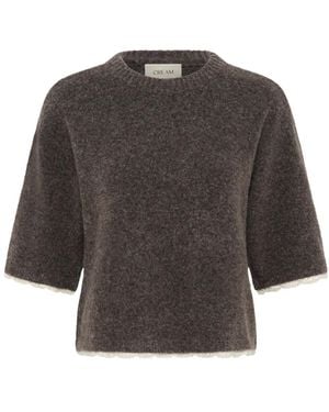 Cream Round-Neck Knitwear - Gris