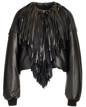 Alaïa Jassen ,Zwart ,Katoen Fringed Leren Bomberjack