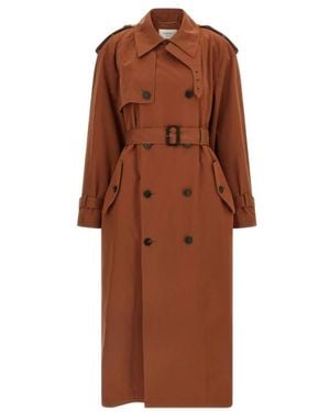Saint Laurent Gürtel Trenchcoat Mit Doppelter Knopfleiste - Braun