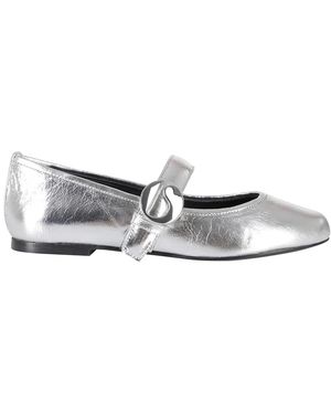 Coperni Schoenen ,Grijs ,Leer Zilver Metallic Leren Ballerina Riem Flats - Wit