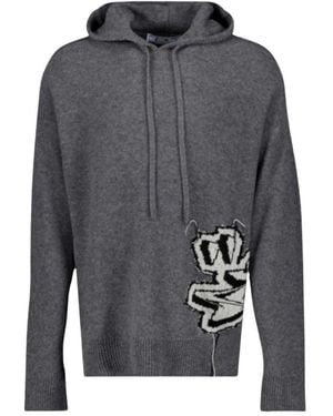 Off-White c/o Virgil Abloh Hoodies & Sweatvesten ,Grijs ,Wol Intarsia Gebreide Hoodie