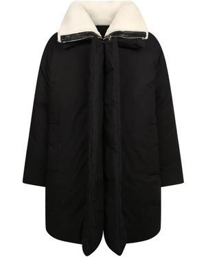 Givenchy Jassen ,Zwart ,Katoen Zwarte Jas Met Afneembare Shearling Kraag