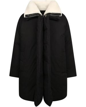 Givenchy Jassen ,Zwart ,Katoen Zwarte Jas Met Afneembare Shearling Kraag