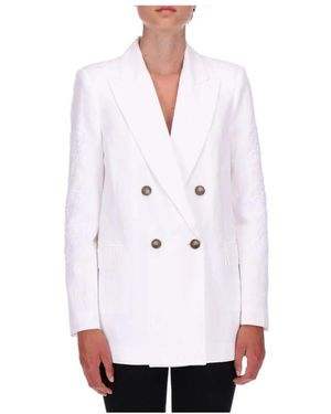 Ermanno Scervino Weiße Leinenjacke Mit Spitzenärmeldetails