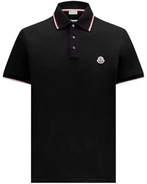 Moncler Polo Shirt Van Katoenpiqué Met Driekleurige Bies - Zwart