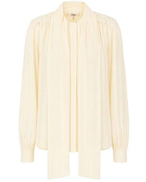 Chloé Blouse Met Strik En Kanten Details - Naturel