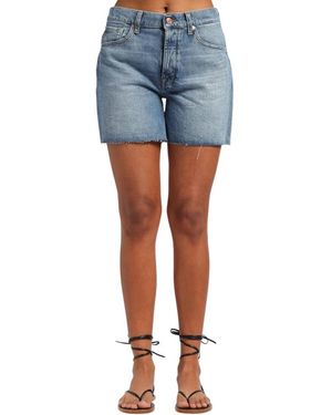 7 For All Mankind Stijlvolle Bermuda Shorts Met Rauwe Zoom - Blauw