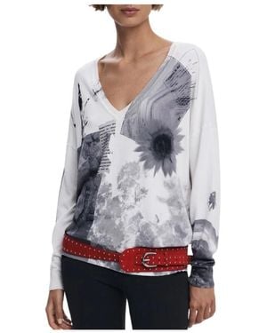 Desigual V-Neck Knitwear - Grey