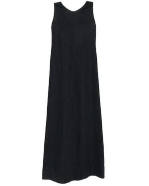 Aspesi Kleedjes ,Zwart ,Nylon Zijden Maxi Jurk Met Strikdetail