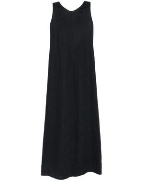 Aspesi Kleedjes ,Zwart ,Nylon Zijden Maxi Jurk Met Strikdetail