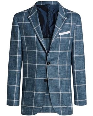 Kiton Fein Karierter, Einreihiger Blazer - Blau