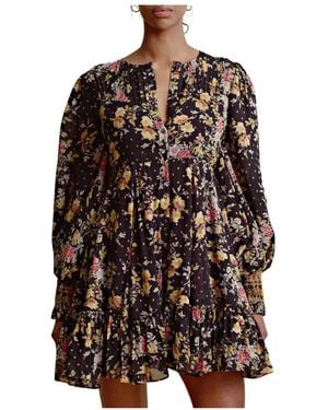 byTiMo Goldenes Georgette Mini Kleid - Schwarz