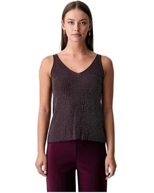 Joseph Ribkoff Tops ,Bruin ,Polyester Metallic Gebreide Camisole - Paars
