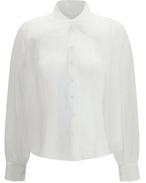 forte_forte Overhemden ,Wit ,Tule Tule Blouse Met Ceintuur