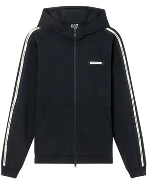EA7 Hoodies & Sweatvesten ,Zwart ,Katoen Logo Series Hooded Sweatshirt - Blauw