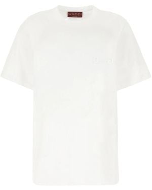 Gucci Tops ,Wit ,Katoen Cotton Jersey T-Shirt Met Borduursel