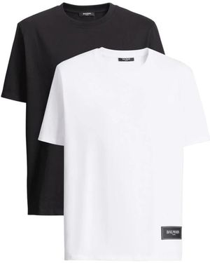 Balmain Tops ,Zwart ,Katoen Logo-Patch Katoenen T-Shirt