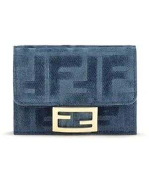 Fendi Accessoires ,Blauw ,Katoen Ff Logo-Plaque Portemonnee