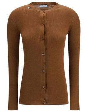 Prada Fleece-Woll-Cardigan Mit Knopfverschluss - Braun
