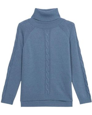 Oltre Zopfmuster-Rollkragenpullover - Blau