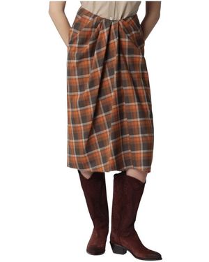 6397 Geruite Rok Met Plooi - Bruin